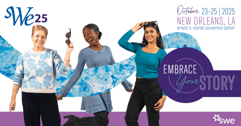 Branded graphic for WE25 embrace your story, SWE's annual conference