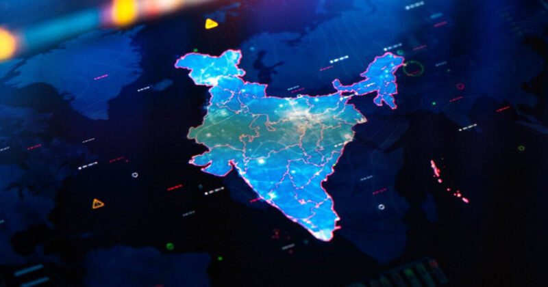 Blue image of India on a digital screen