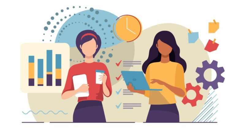 illustration of two women engineers in the business world